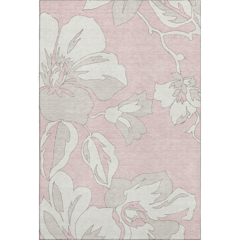 Premium Machine Washable Prisco Pink Rug, Rectangle 2'6" x 3'10"