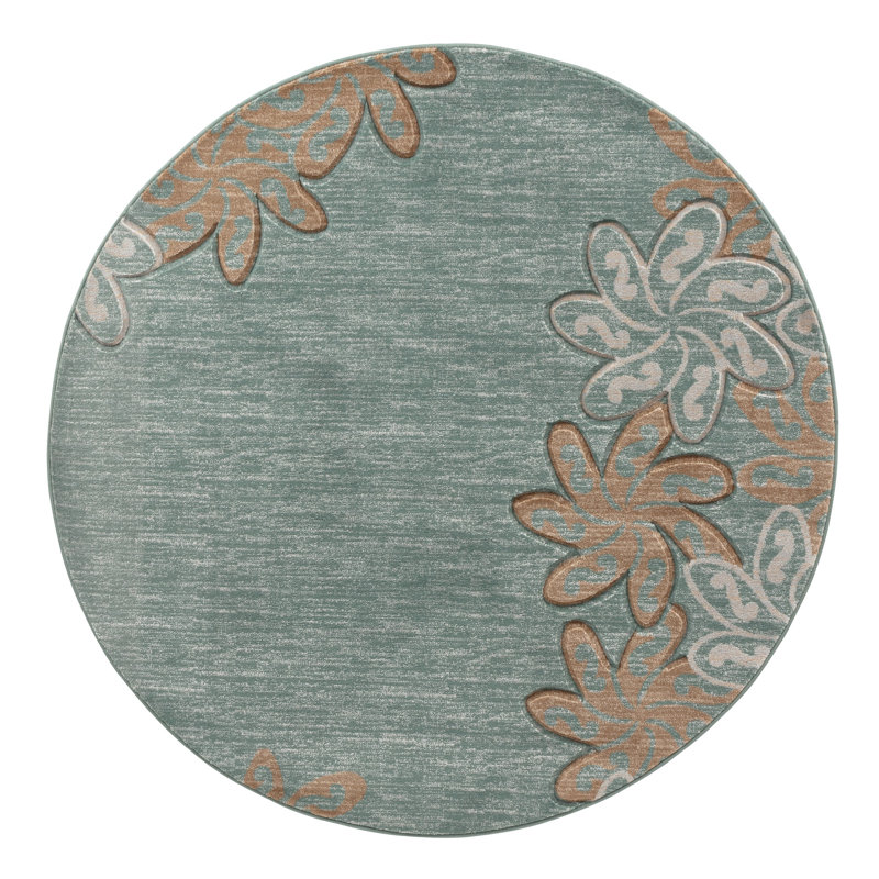 Tapis floral turquoise / brun clair Zader, Rond 5 pi 2 po