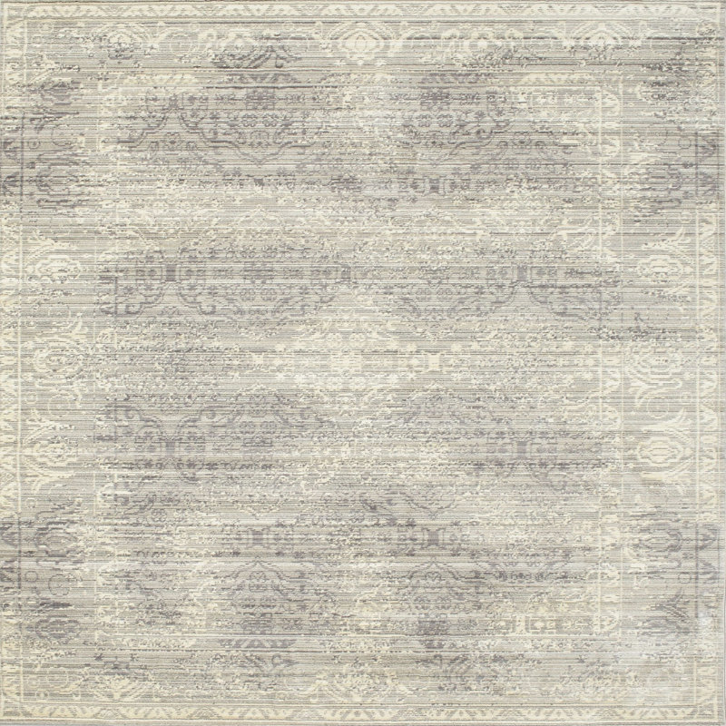 Tapis contemporain beige / gris, Carré 3 pi