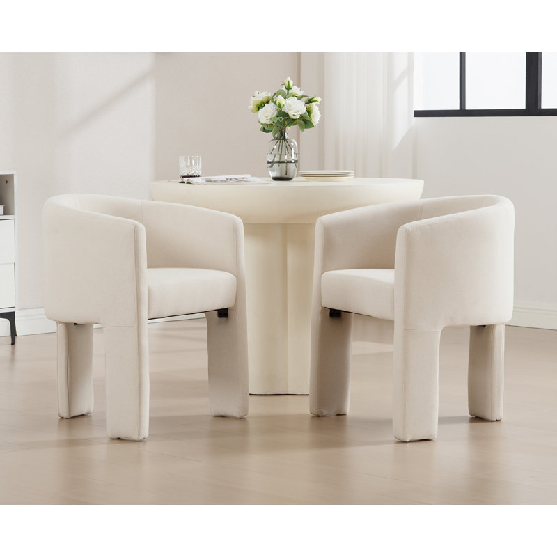 Modern Barrel Dining Chair With Solid Wood Legs, Upholstered Arm Dining Chair, Comfy Side Chair For Living Room/Dining Room