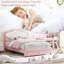 Structure de lit simple tapissier avec tête de lit à DEL, tiroir de rangement, lattes en bois robustes, tissu en velours, aucun sommier requis, style princesse pour enfants, filles, assemblage facile, rose et blanc-1066947339-1066947342