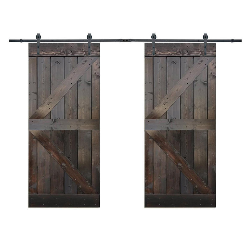 Porte de grange à panneau en Z apprêté avec panneaux et quincaillerie d'installation, 30 po x 84 po, Teinture chocolat noir