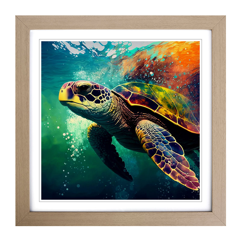 Sea Turtle Pop - Single Picture Frame Print on Wood, Oak