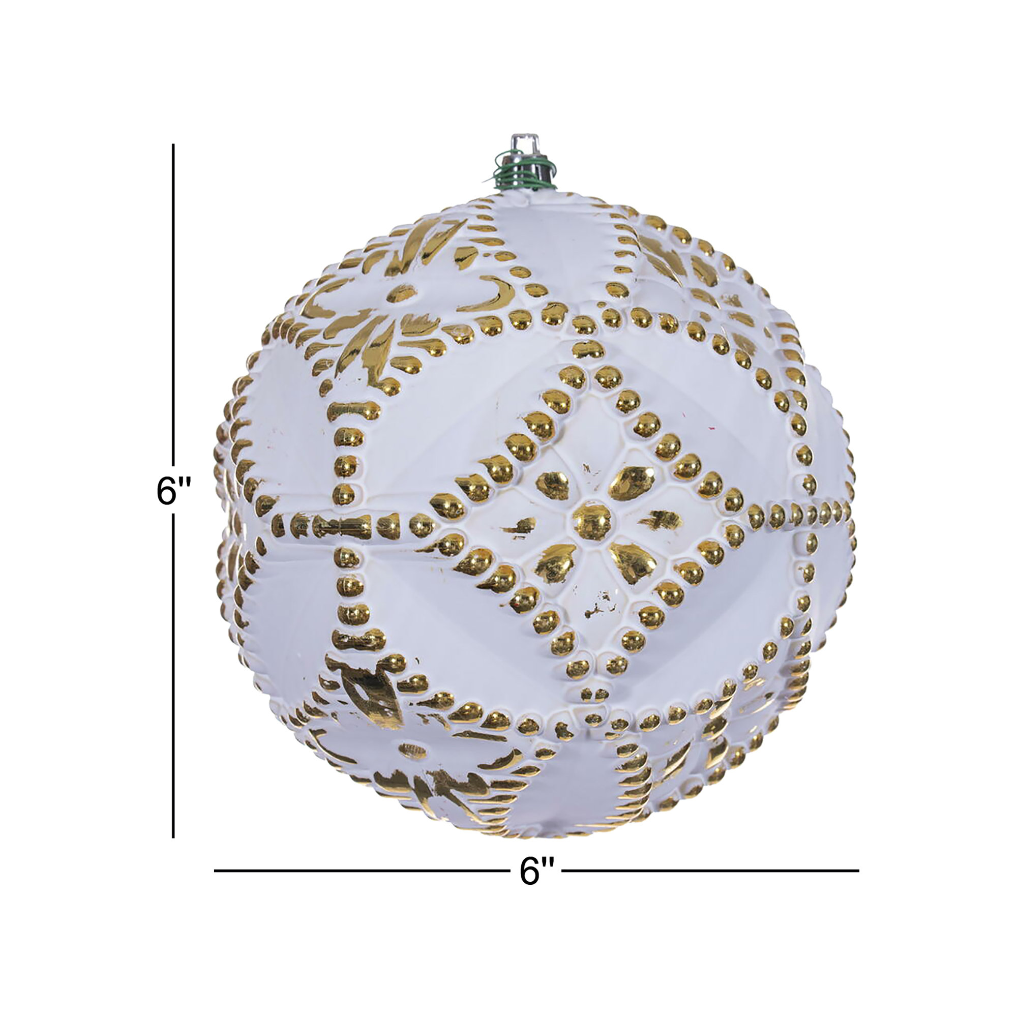 Etch Antique White Brush Ornament Set., Gold, 6" H x 6" W x 6" D