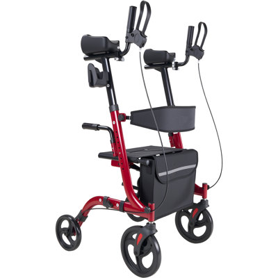 Rollator Walker with Seat for Seniors, Foldable Rolling Walker, Lightweight Aluminum Mobility Walking Aid with PVC Solid Wheels, Adjustable Handle, Storage Bag, Cup/Cane Holder - Supports 300LBS