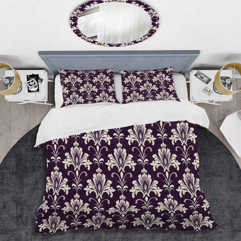 Ensemble de housse de couette moderne mauve beige damassé Elegance II, Housse de couette simple et deux taies décorative