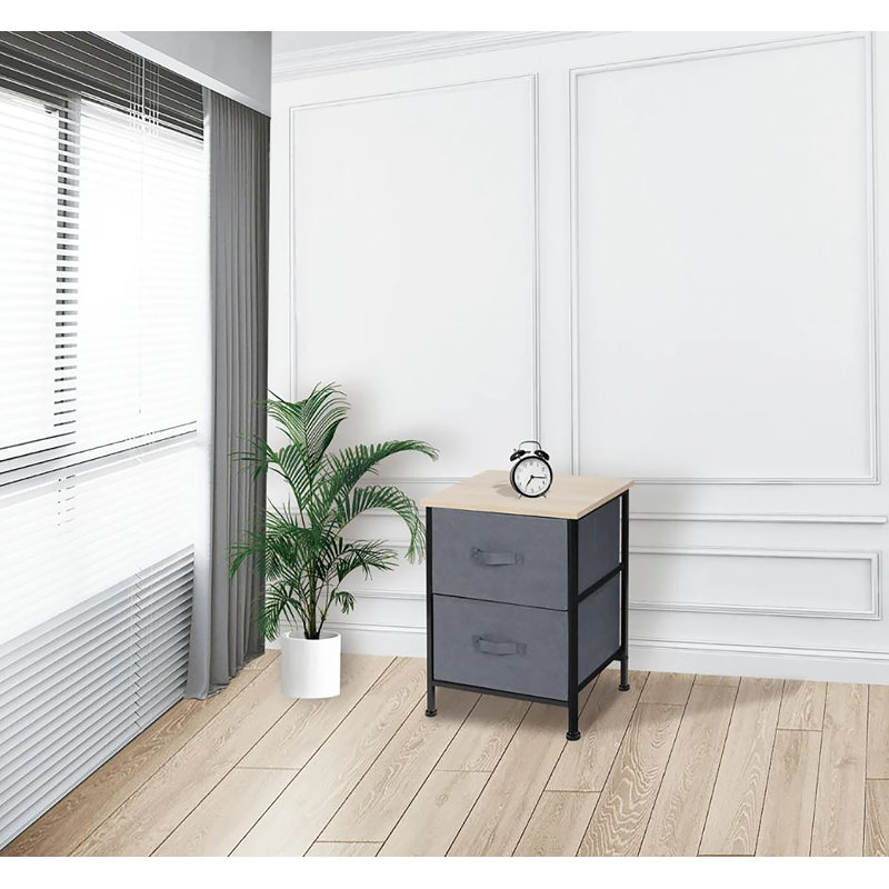 Commode de chevet 2 tiroirs Grey Beige, Gris/beige