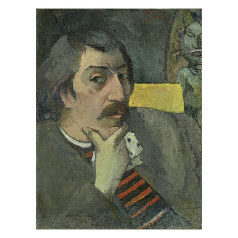 Portrait de l'artiste avec l'idole par Paul Gauguin - Estampe numérique, H 28 po x l 22 po