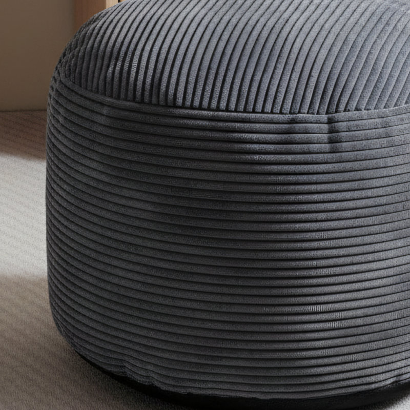 Dark Gray, Round Stuffed Futon Footstool, Corduroy Material With Foam Padding, 20.2 X 15.2 Inches, Fluffy Living Room Storage Stool.