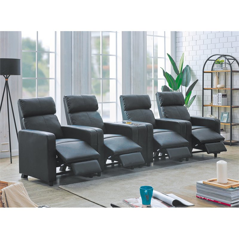 Ensemble de 4 fauteuils inclinables rembourrés avec 1 console en noir