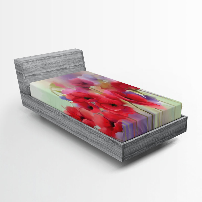 Ensemble de 2 draps-housses Ambesonne Poppy, Drap-housse de taille simple