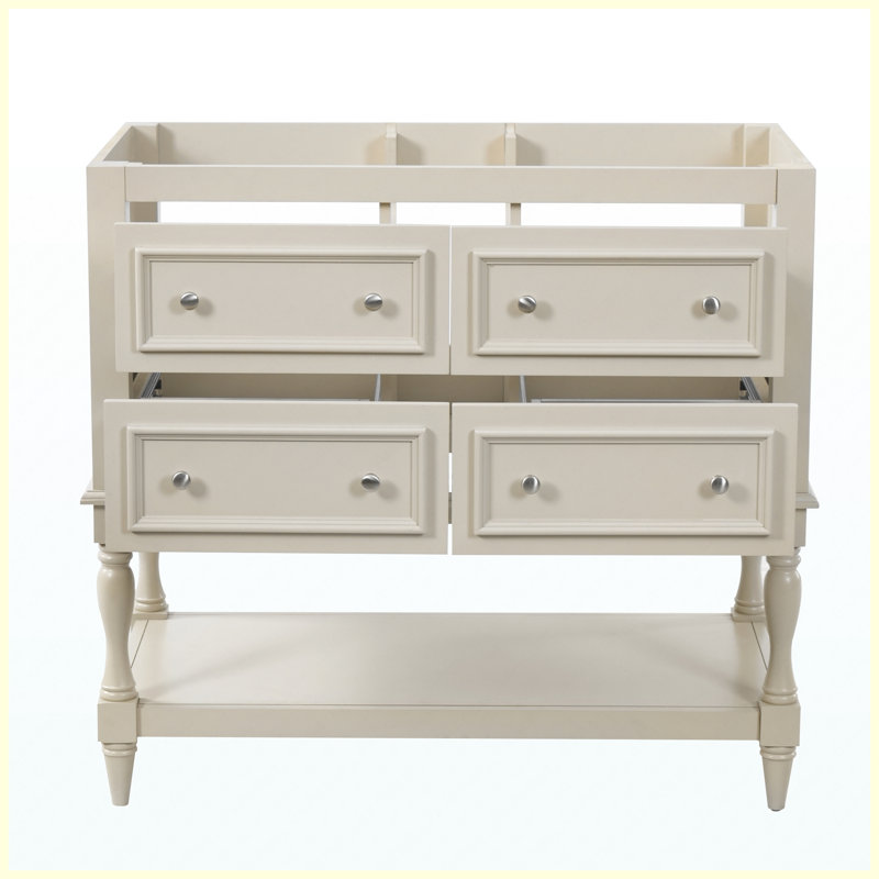 36" Freestanding Bathroom Vanity Cabinet with 4 Drawers, Solid Wood Frame Bathroom Storage Cabinet, Black, Beige, Beige