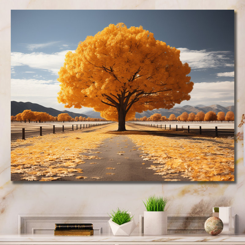 Symphonie d'arbres monochromes jaunes et gris sur toile, H 12 po x l 20 po x P 1 po