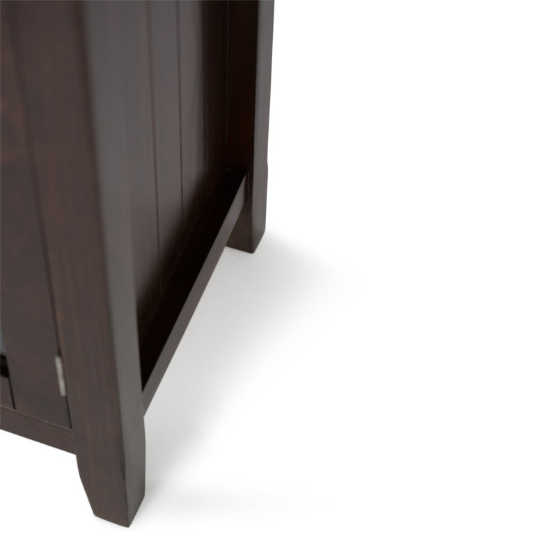 Brunette Brown Solid Wood Wide Storage Cabinet with Glass Doors