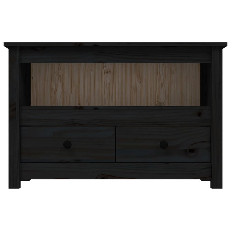 TV Cabinet Solid Pine Wood Large TV Cabinet Rectangular, Black, 20.5"H x 31.1"L x 13.8"W