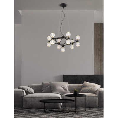 13 - Light Black LED Waggon Wheel Pendant