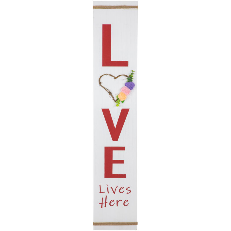 Love Lives Here White Wooden Valentine's Day Porch Sign