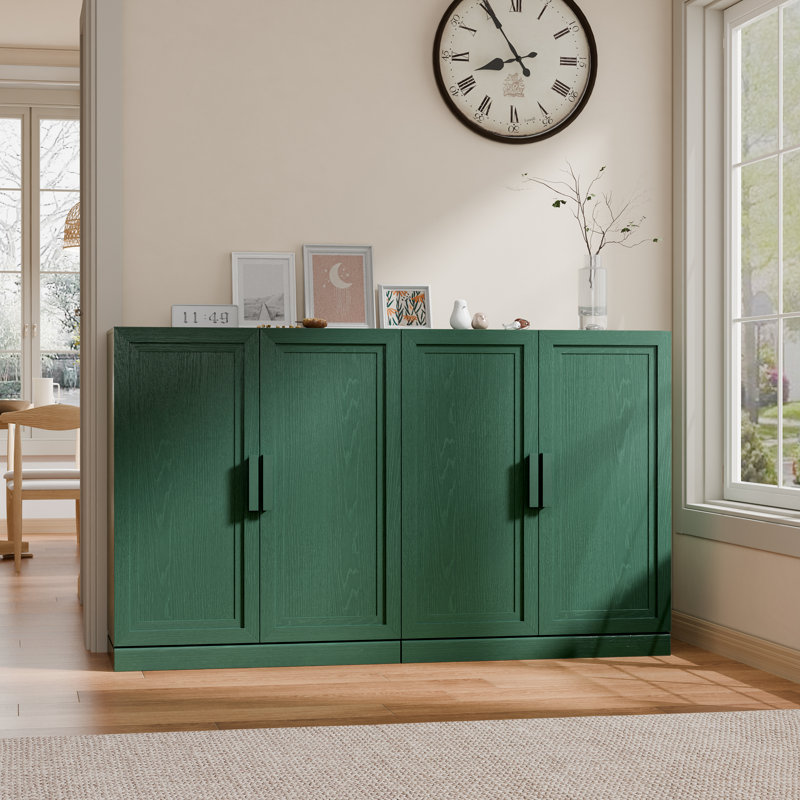 Modern 62" 4-Door Sideboard Storage Cabinet with Adjustable Shelves, Forest Green, 36" H x 62" W x 16" D
