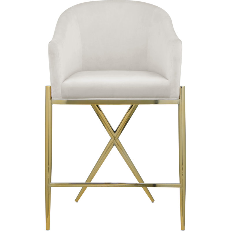Tabouret de comptoir 26,5 po Xavier, Velours crème, Doré