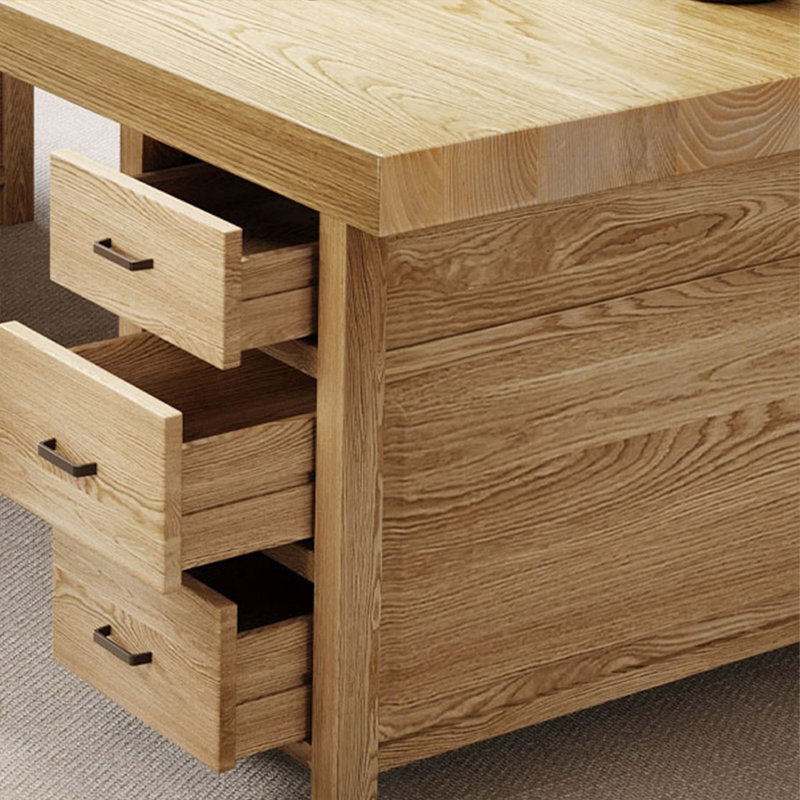 Bureaux rectangulaires en bois massif brun, Retour à droite, 29.53" H x 62.99" W x 27.56" D