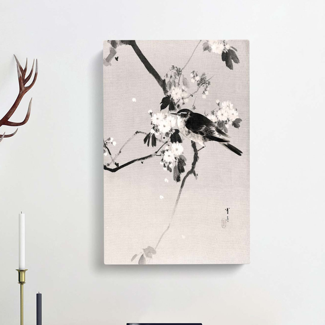 Bird on a Flowering Branch by Watanabe Seitei - Wrapped Canvas