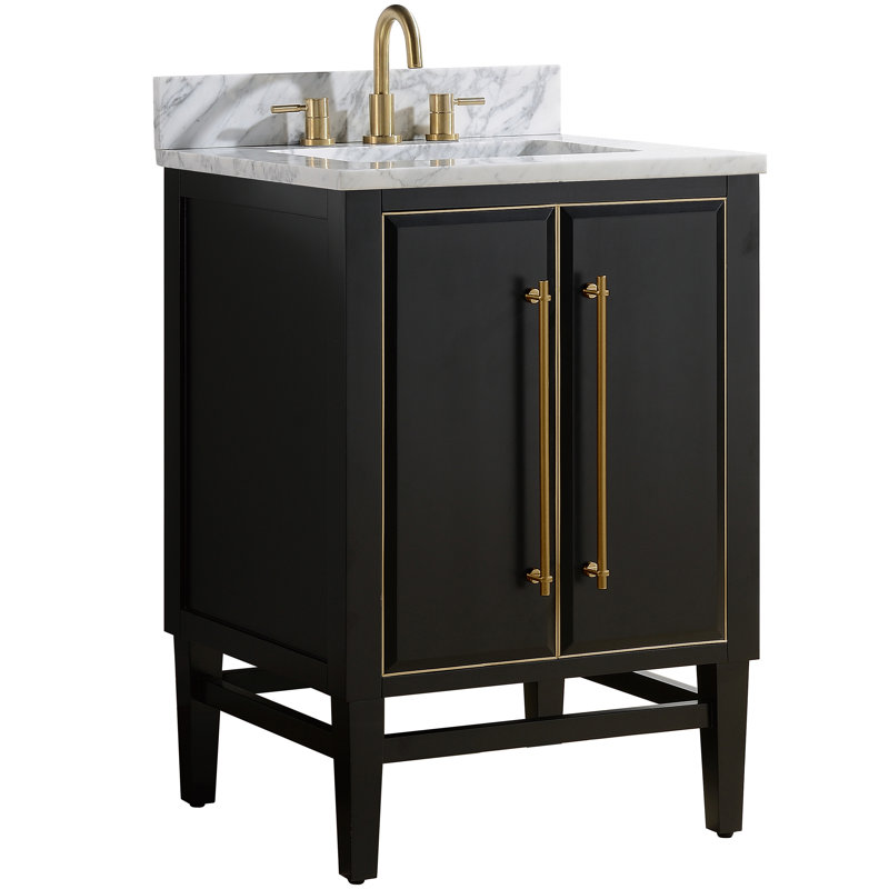 Swihart 25'' Single Bathroom Vanity with Marble Top, Black/Gold, Matte Gold, Carrara White