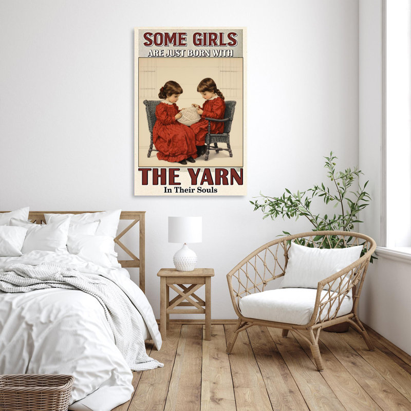 «Girls Just Born With The Yarn», reproduction d'art graphique sur toile tendue 1 pièce, H 14 po x l 11 po x P 1,25 po