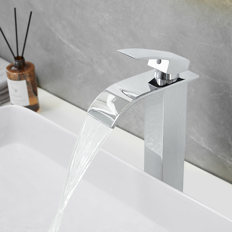 Waterfall Single Hole Single Handle Bathroom Vessel Sink Faucet, Polished Chrome