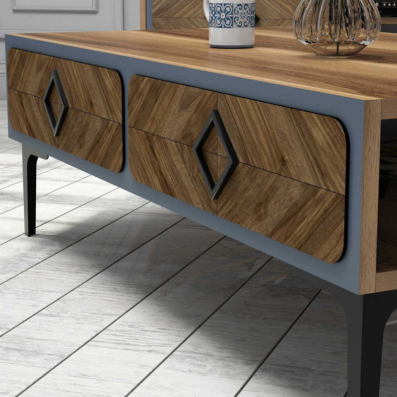 Table basse avec rangement Lelia, Noyer / noyer / noir
