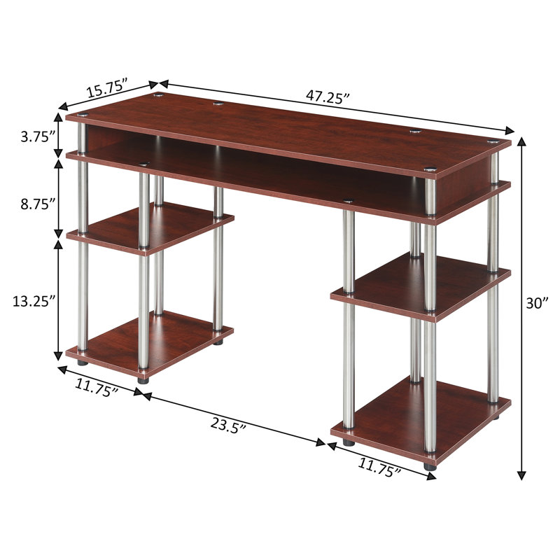 Bureau d'écriture avec tablettes sans outils Edwin, Cerise / mâts argent