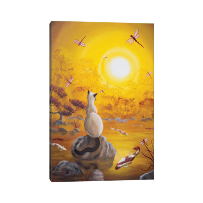 Siamese Cat With Dancing Dragonflies by Laura Iverson - Wrapped Canvas Print