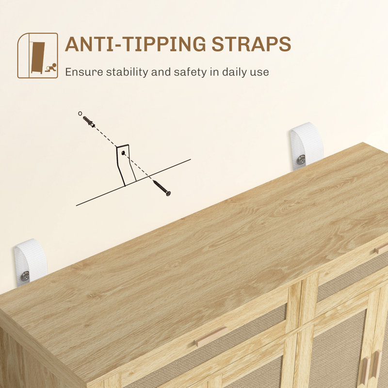 53" Sideboard Buffet Cabinet with Storage Drawers and Doors, Oak