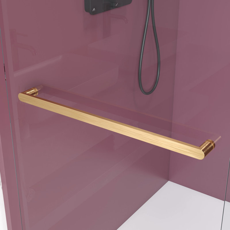 Porte de douche coulissante double en or brossé, 62 à 66 po x 76 po, verre trempé de 3/8 po (10 mm), trousse d'installation en acier inoxydable H 76 po, quincaillerie
