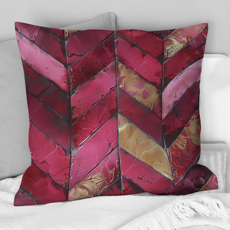 Coussin décoratif transitionnel rose doré à chevrons Glam Charm I, H 16 po x l 16 po