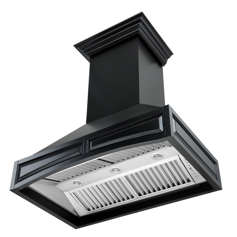 36" Wood 700 CFM Ducted Wall Mount Range Hood, Black