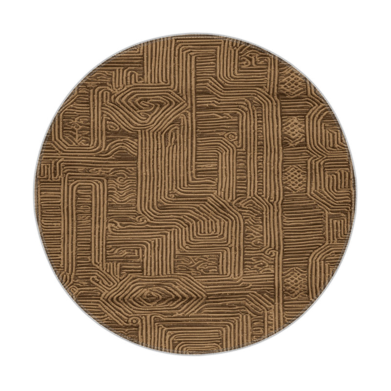 Tapis turc intérieur et extérieur brun, Rond 5 pi