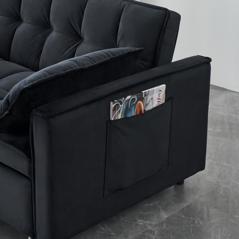 Causeuse convertible Jashlyn, canapé-lit pour petits appartements, Velours noir