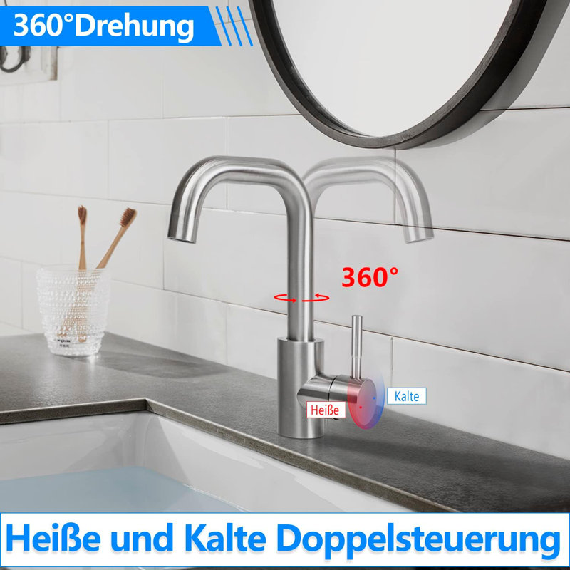 Faucet Bathroom Washbasin Faucet Sink - Faucet Stainless Steel Brushed Mixer Tap Hot and Cold Water Tap High Pressure Quiet Washbasin Faucet for Bathroom WC Sink Kitchen Sink