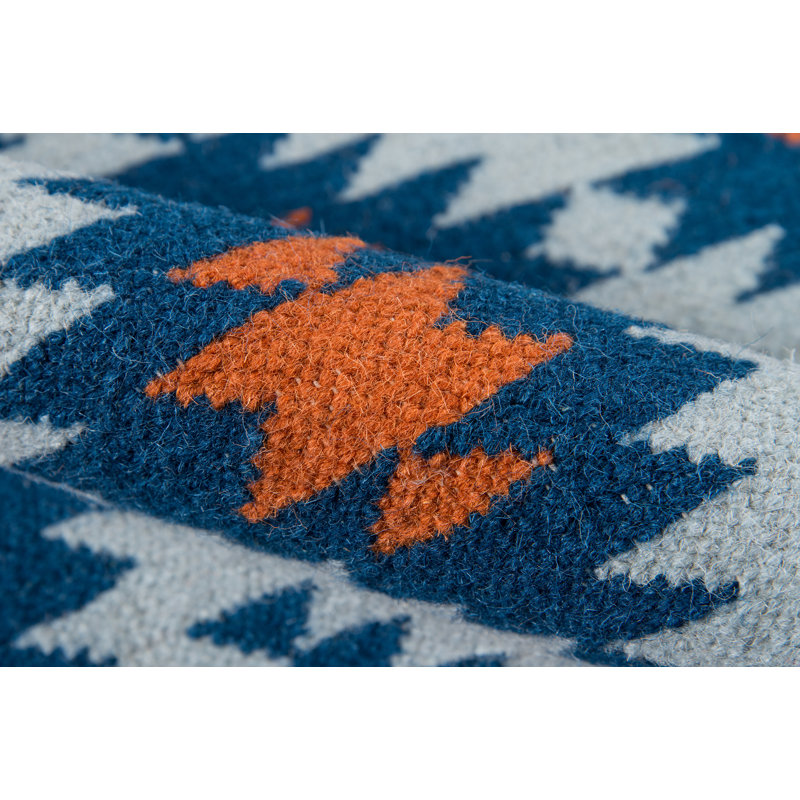 Thompson Wool Geometric Area Rug in Navy, Rectangle 7'6" x 9'6"