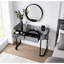 Console grise à miroir de 39 po avec base en acier inoxydable. 2 tiroirs. Élégante pour la chambre à coucher et le bureau. Rangement spacieux.. Base de bureau facile à installer, tiroirs - gris, rangement pratique et de bureau-169810626