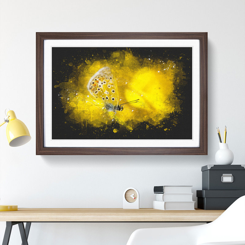 Yellow Butterfly - Framed Print, 45cm H x 63cm W x 2cm D, Walnut Framed