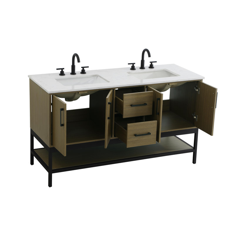 Meuble-lavabo double 60 po, Brun châtaigne