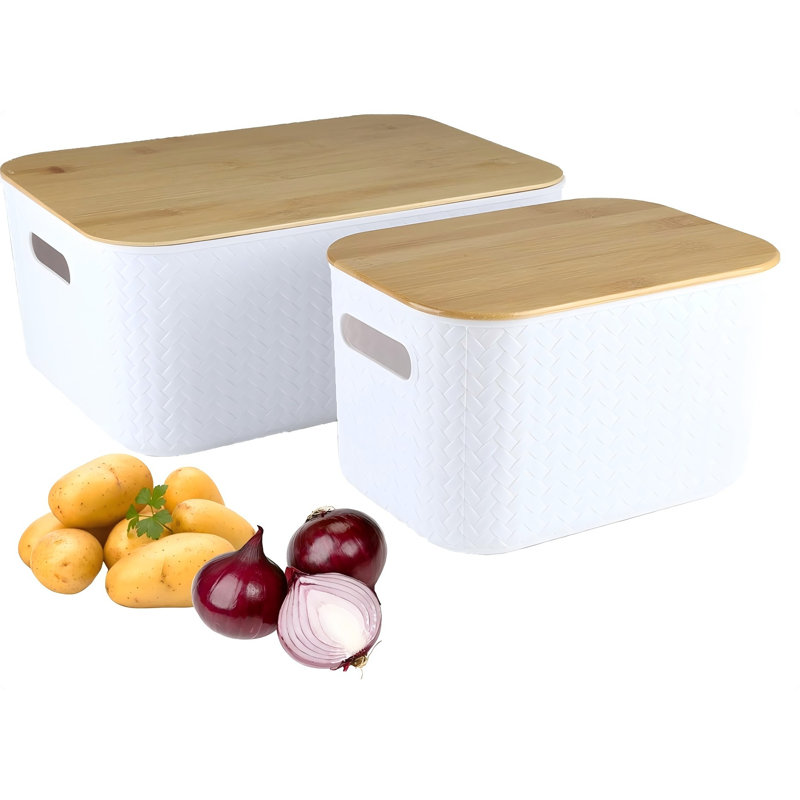 Potato And Onion Storage Bin Set,Vegetable Storage For Onion And Potato Storages Bins,Kitchen Storages Organization With Bamboo Lid&Handle