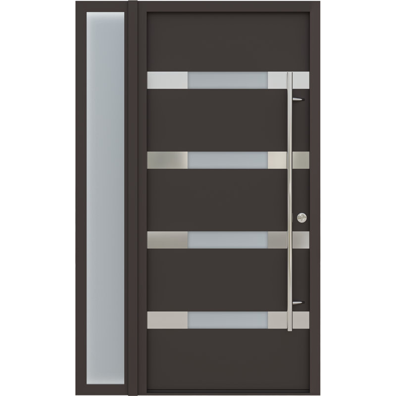 Porte avant en acier Aura moderne avec panneau latéral droit, Brun / blanc, Droite / vers l'intérieur