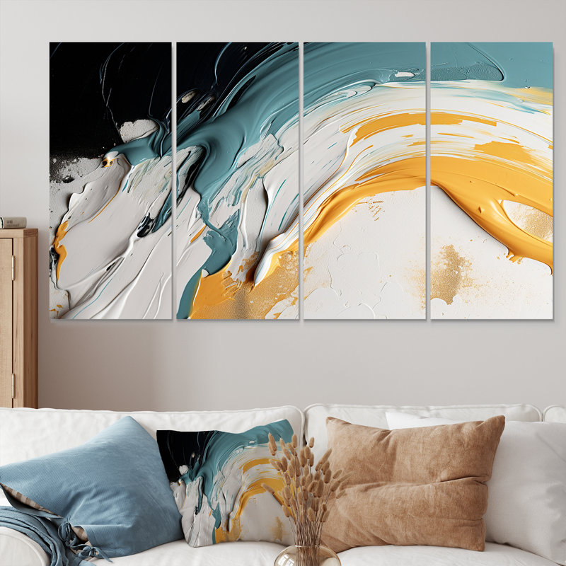 Wawona - art mural vagues 4 pièces, H 32 po x l 64 po