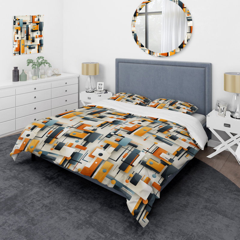 Ensemble de housse de couette géométrique Grey Industrial Geometric Rectangle Mirage