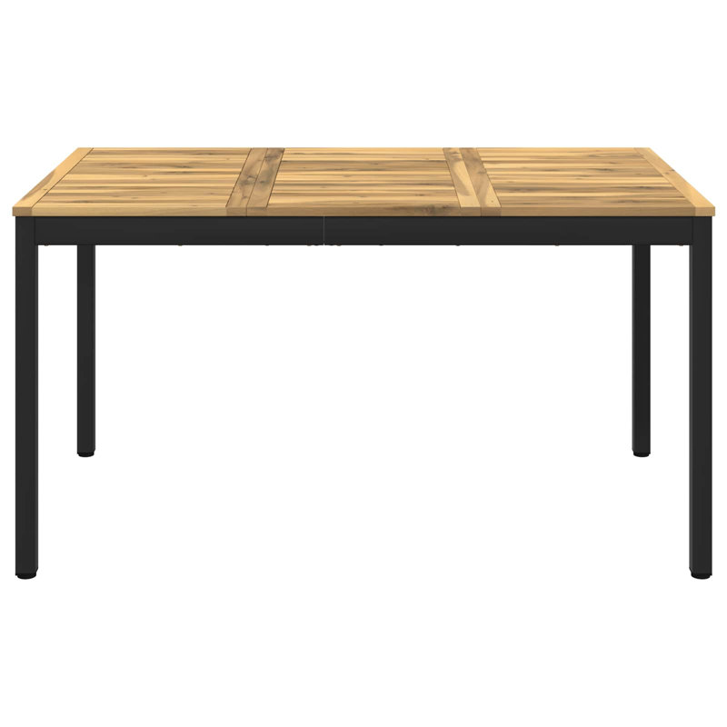 Acacia Dining Table with Steel Base, Black, 75cm H x 141cm W x 80.5cm D, Natural