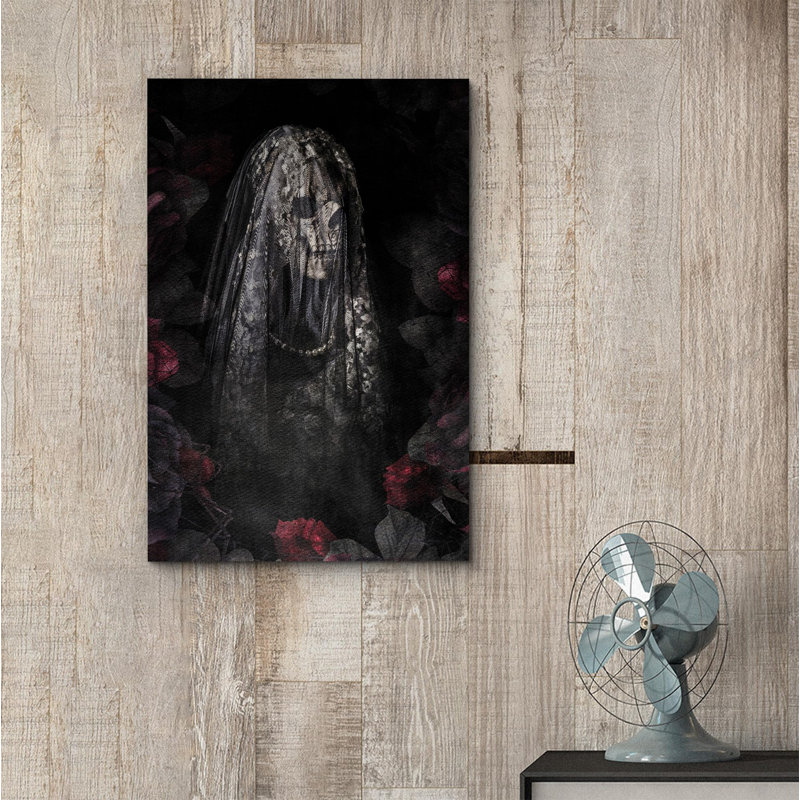 Mystérieux squelette voilé Moody foncé, œuvre d'art moderne, décor, Toile tendue, H 48 po x l 32 po