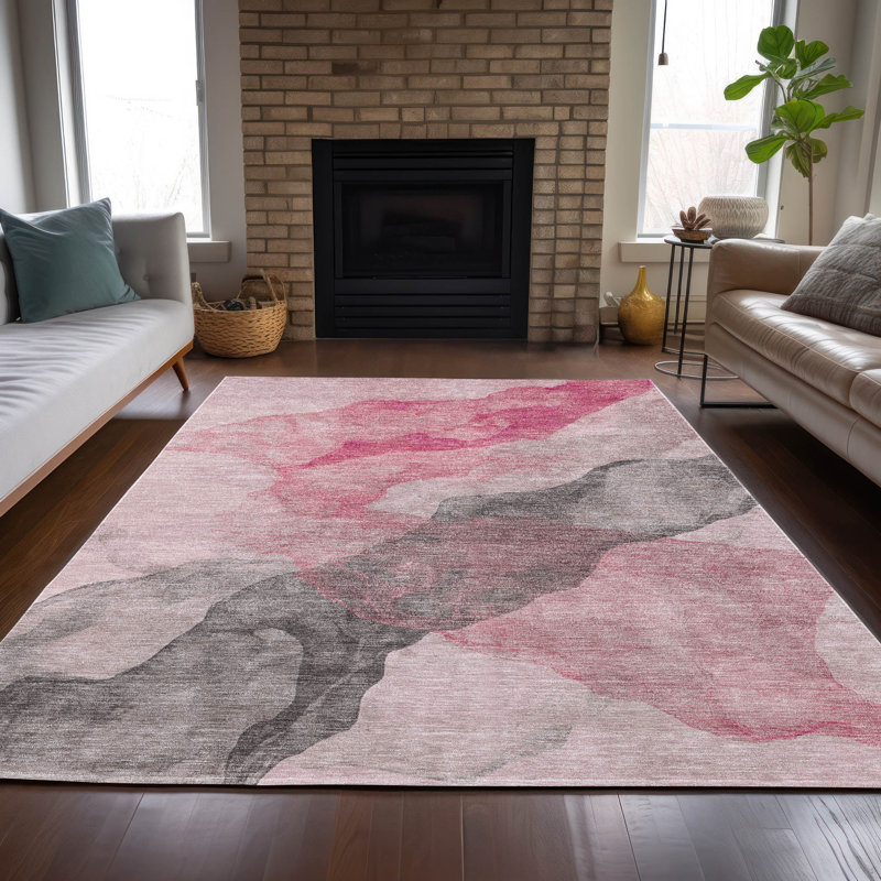 Machine Washable Indoor/Outdoor Xhevrie Blush Rug, Rectangle 5' x 7'6"