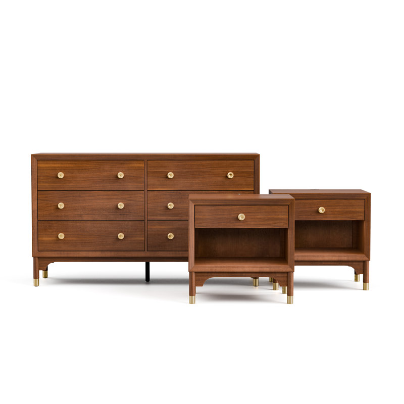  Ensemble de chambre à coucher 3 pièces avec tables de chevet Oberlander, Ensemble de trois pièces : commode, deux tables d